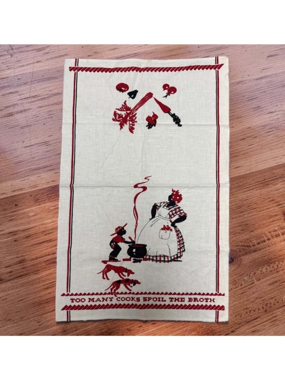 Vintage Americana Kitchen Towel by Martex, Part Linen, "Too Many Cooks Spoil the - Picture 7 of 7
